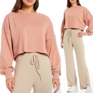 NWT NIA Pandora Long Drop Shoulder Sleeve French Terry Crew Neck Crop Pullover